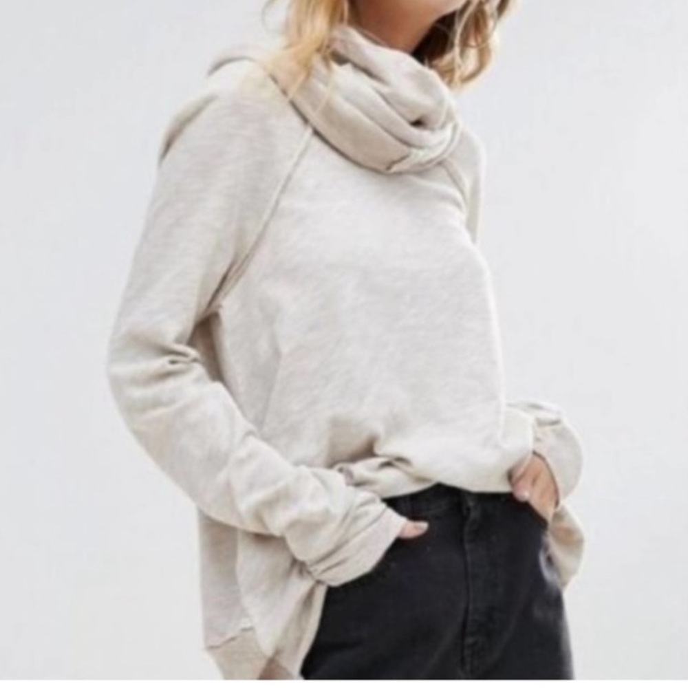 FREE PEOPLE BEACH Cotton Cocoon Cowl neck Pullover cream tan oatmeal size OS